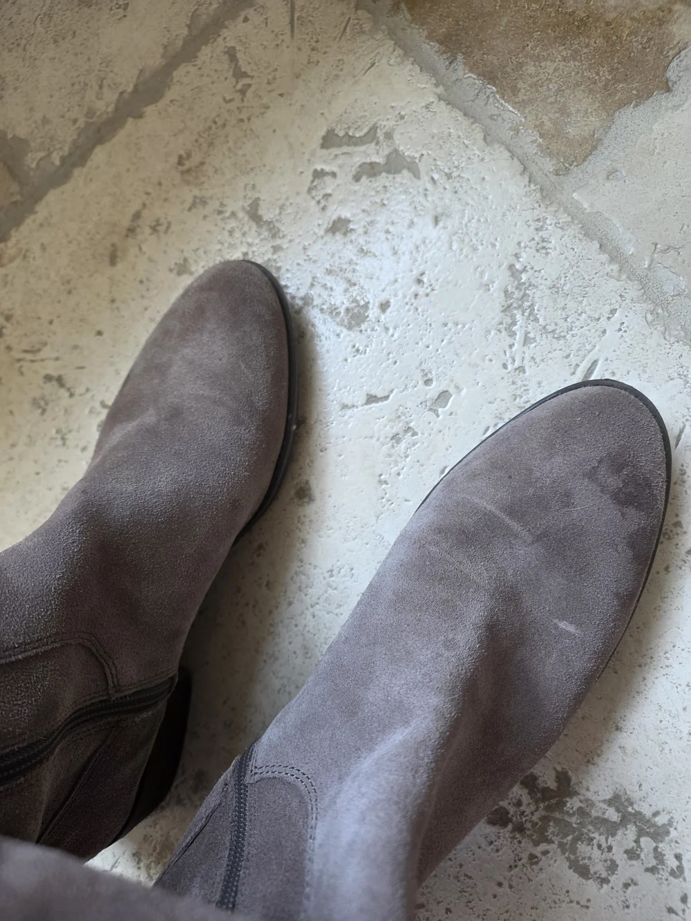 Vince Camuto Taupe Suede Over-the-Knee Boots with Ruched Shaft